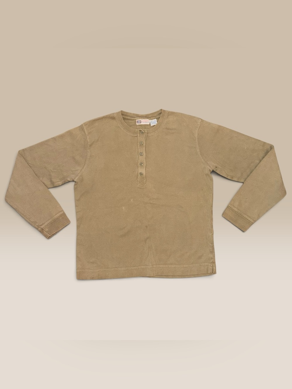 Vintage Faded Glory Olive / Khaki Long Sleeve Ribbed Henley Shirt - Ladies Large